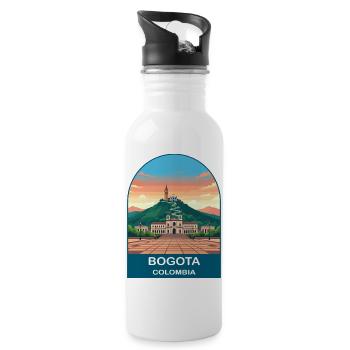 Bogota Colombia Skyline Vintage Travel Art - Water bottle with straw - white - Right