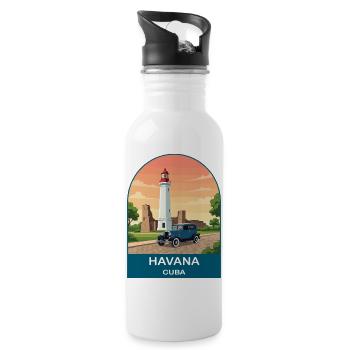 Affiche de voyage de voitures anciennes de La Havane, Cuba, - Gourde avec paille intégrée - blanc - Droite