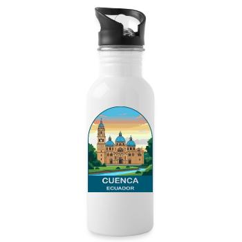Cuenca Ecuador Vintage Cathedral Travel Poster - Water bottle with straw - white - Right