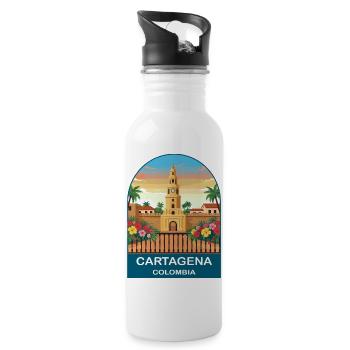 Cartagena Colombia Vintage City Travel Poster - Water bottle with straw - white - Right