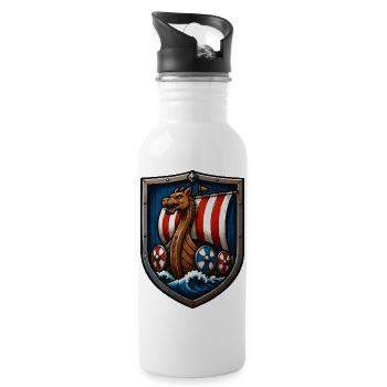 Viking Dragon Boat Shield - Water bottle with straw - white - Right