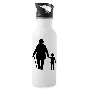 Großeltern Enkelkind Silhouette Spazieren Familie - Trinkflasche mit integriertem Trinkhalm - Weiß - Rechts