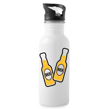 2 Bierflaschen Stoßen An (Bier Biertrinker POS 2C) - Trinkflasche mit integriertem Trinkhalm - Weiß - Rechts