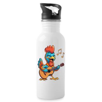 Funny chicken with guitar - Water bottle with straw - white - Right