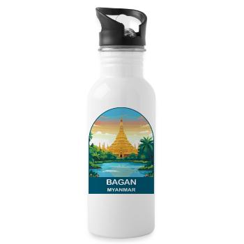 Bagan Myanmar Tempel Vintage-Reiseplakat - Trinkflasche mit integriertem Trinkhalm - Weiß - Rechts