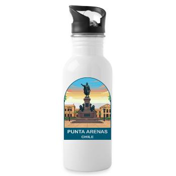Punta Arenas Chile Magellan Monument Travel Art - Water bottle with straw - white - Right