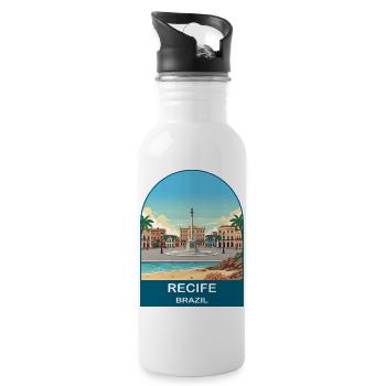 Recife Brazil Vintage Beach & City Travel Art - Water bottle with straw - white - Right