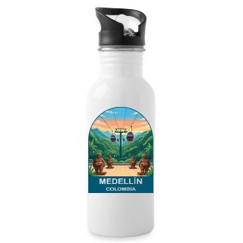 Medellin Colombia Botero & Metrocable Travel Art - Water bottle with straw - white - Right