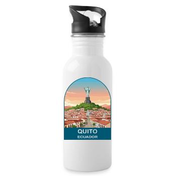 Quito Ecuador El Panecillo Vintage Travel Art - Water bottle with straw - white - Right