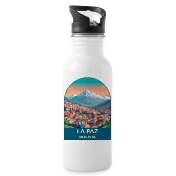 La Paz Bolivia Cable Car Vintage Travel Art - Water bottle with straw - white - Right