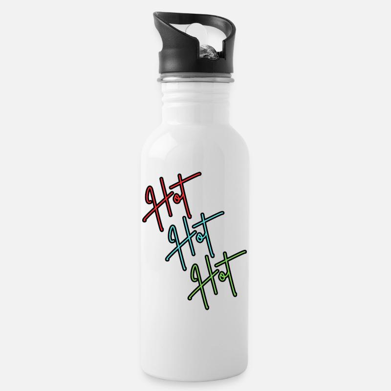 Hot Hot Hot - Trinkflasche mit integriertem Trinkhalm - Weiß