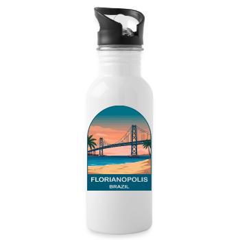 Florianópolis Brazil Bridge Vintage Travel Art - Water bottle with straw - white - Right