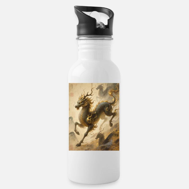 Die Jade-Apotheose: Qilin – Ewigkeit - Trinkflasche mit integriertem Trinkhalm - Weiß