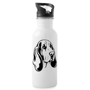 Basset_Hound Frontblick Cartoon schwarz - Trinkflasche mit integriertem Trinkhalm - Weiß - Rechts