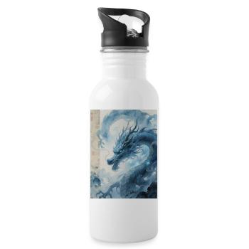 Der Meister der Flut: Blauer Drache – Wirbelwind - Trinkflasche mit integriertem Trinkhalm - Weiß - Rechts