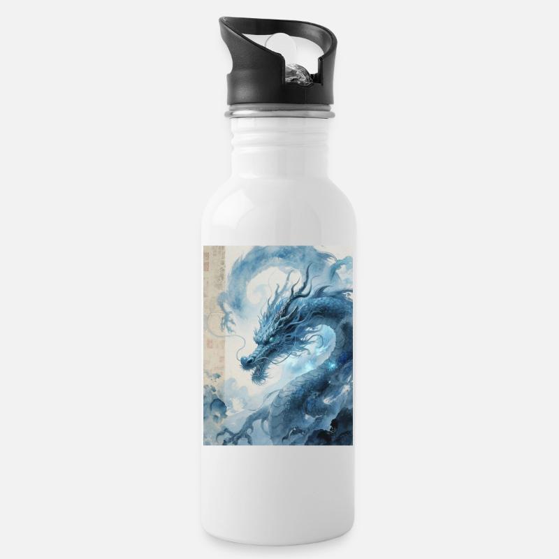 Der Meister der Flut: Blauer Drache – Wirbelwind - Trinkflasche mit integriertem Trinkhalm - Weiß