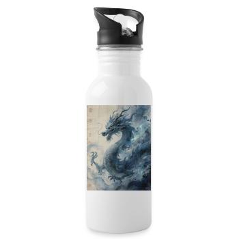 Die Sternennacht: Blauer Drache – Aether - Trinkflasche mit integriertem Trinkhalm - Weiß - Rechts