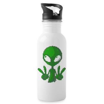Pixel Green Alien Peace Sign Tee - Water bottle with straw - white - Right
