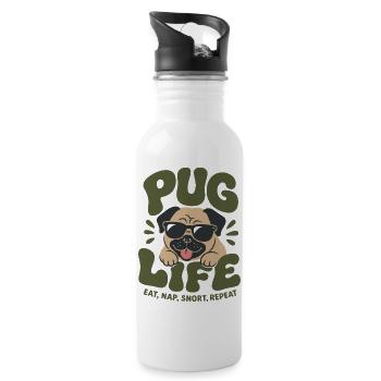 Pug Life Eat Nap Repeat - Trinkflasche mit integriertem Trinkhalm - Weiß - Rechts