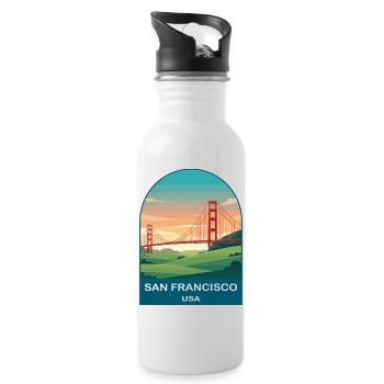 San Francisco USA Vintage Travel Poster - Water bottle with straw - white - Right
