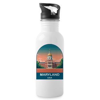 Maryland USA Vintage-Reiseposter-Kunst - Trinkflasche mit integriertem Trinkhalm - Weiß - Rechts