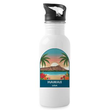 Hawaii USA Vintage Travel Poster Art - Water bottle with straw - white - Right