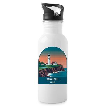 Maine USA Vintage Travel Poster Art - Water bottle with straw - white - Right
