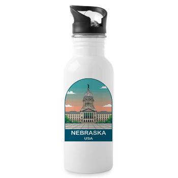 Nebraska USA Vintage Travel Poster Art - Water bottle with straw - white - Right