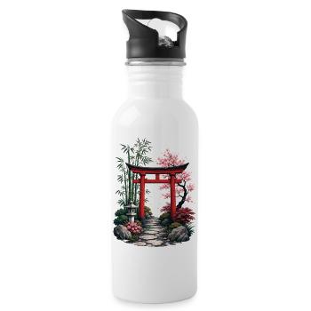 Japanese Garden Path - Water bottle with straw - white - Right