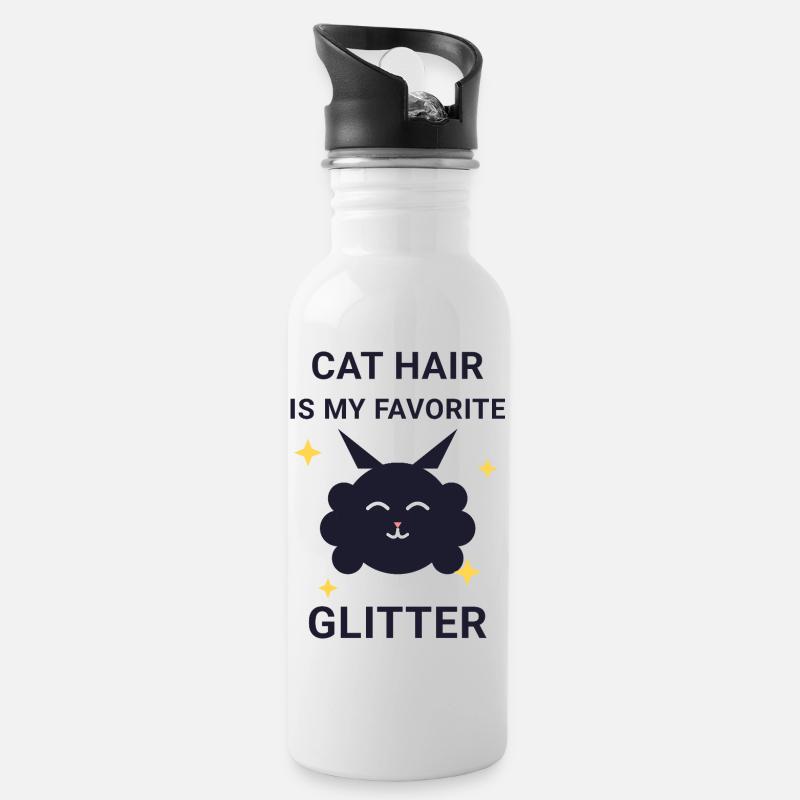 Chat en poil de chat, paillettes, chat duveteux - Gourde avec paille intégrée - blanc