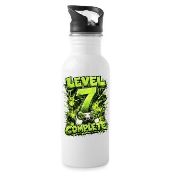 Level 7 Complete Gamer Shirt – Grünes Gaming - Trinkflasche mit integriertem Trinkhalm - Weiß - Rechts