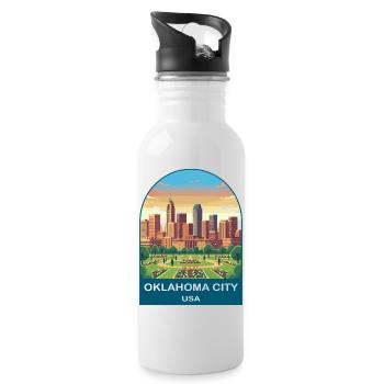 Oklahoma City USA Vintage-Reiseplakat - Trinkflasche mit integriertem Trinkhalm - Weiß - Rechts