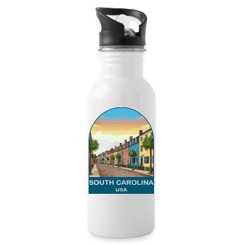 South Carolina USA Vintage Travel Poster - Water bottle with straw - white - Right