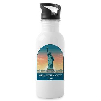 New York City USA Vintage Travel Poster - Water bottle with straw - white - Right