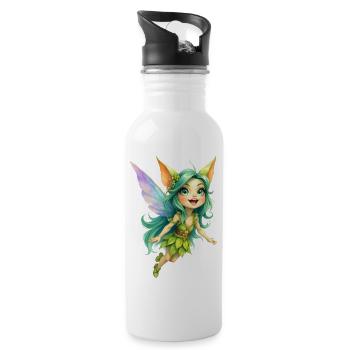Green Fairy of Leaves and Wings - Water bottle with straw - white - Right