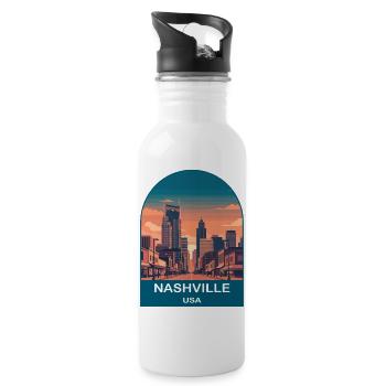 Nashville USA Vintage Travel Poster Art - Water bottle with straw - white - Right