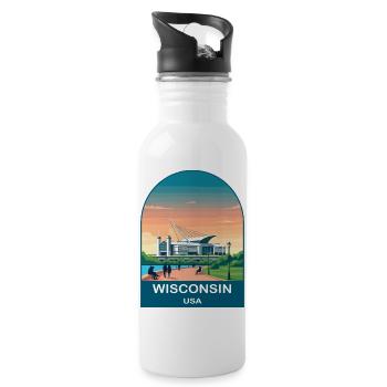 Wisconsin USA Vintage-Reiseplakat-Kunst - Trinkflasche mit integriertem Trinkhalm - Weiß - Rechts