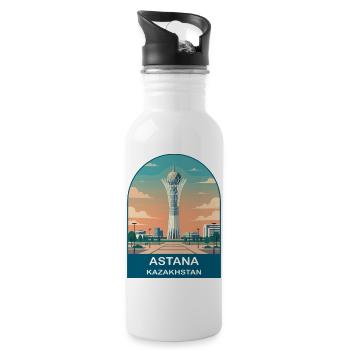 Astana Kasachstan Bayterek Vintage-Reiseplakat - Trinkflasche mit integriertem Trinkhalm - Weiß - Rechts