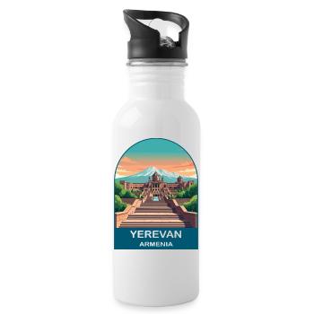 Jerewan Armenien Berg Ararat Vintage Reisekunst - Trinkflasche mit integriertem Trinkhalm - Weiß - Rechts