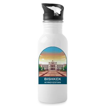 Bishkek Kyrgyzstan Vintage City Travel Poster - Water bottle with straw - white - Right