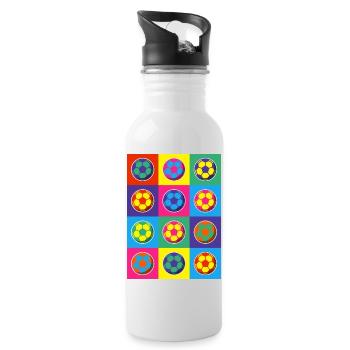 Pop Art Football Pattern - Water bottle with straw - white - Right