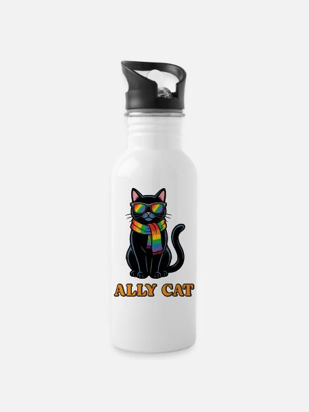 Pride-Monat LGBTQ – Ally Cat - Trinkflasche mit integriertem Trinkhalm - Weiß
