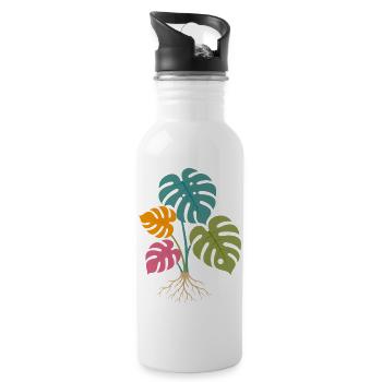 Colorful Monstera Leaves with Roots Tropical - Water bottle with straw - white - Right