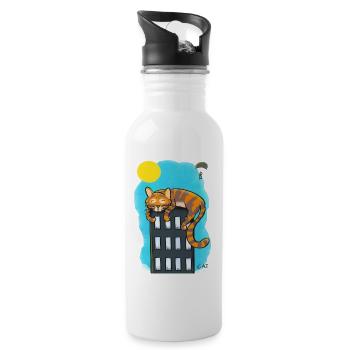 Cat over skyscrapers - Water bottle with straw - white - Right