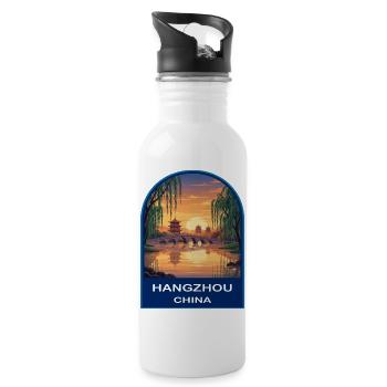 Insigne Retro Sunset du lac Ouest de Hangzhou - Gourde avec paille intégrée - blanc - Droite