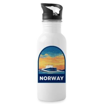 Norway Oslo Opera House Retro Sunset Travel Badge - Water bottle with straw - white - Right