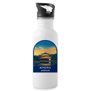 Kyoto Golden Pavilion Japan Retro Sunset Badge - Water bottle with straw - white - Right