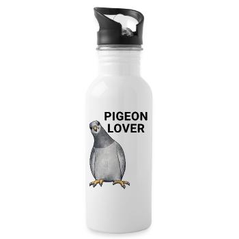 Taube vor schwarzem Hintergrund - Trinkflasche mit integriertem Trinkhalm - Weiß - Rechts