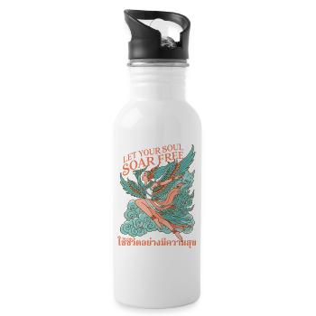 Seelenflug: Flügelnde Freiheit - Trinkflasche mit integriertem Trinkhalm - Weiß - Rechts