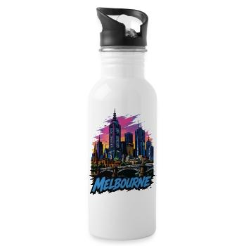 Melbourne Pop Art Skyline Sunset - Trinkflasche mit integriertem Trinkhalm - Weiß - Rechts